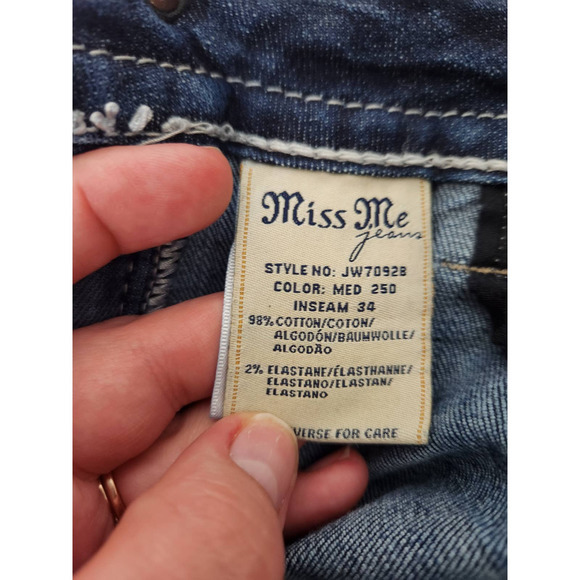 Miss Me Womens Signature Boot Jeans Denim Low Rise Cowhide Pocket Blue‎ … - Picture 4 of 7